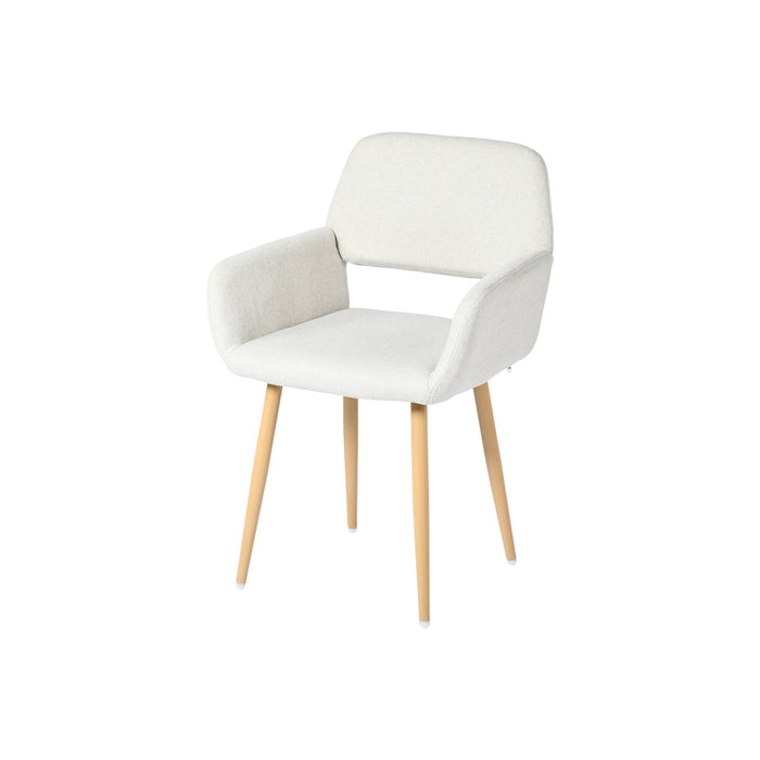 Set of Two Beige and Oak Fabric and Steel Dining Arm Chairs