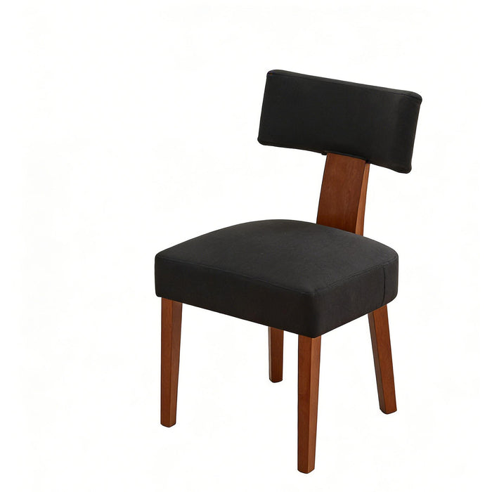 Set of Two Black and Brown Linen and Solid Wood Dining Side Chairs
