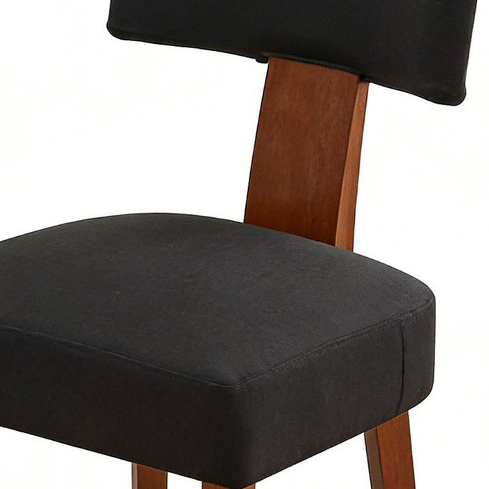 Set of Two Black and Brown Linen and Solid Wood Dining Side Chairs
