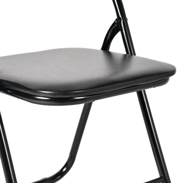Set of Two Black Faux Leather and Steel Folding Chairs