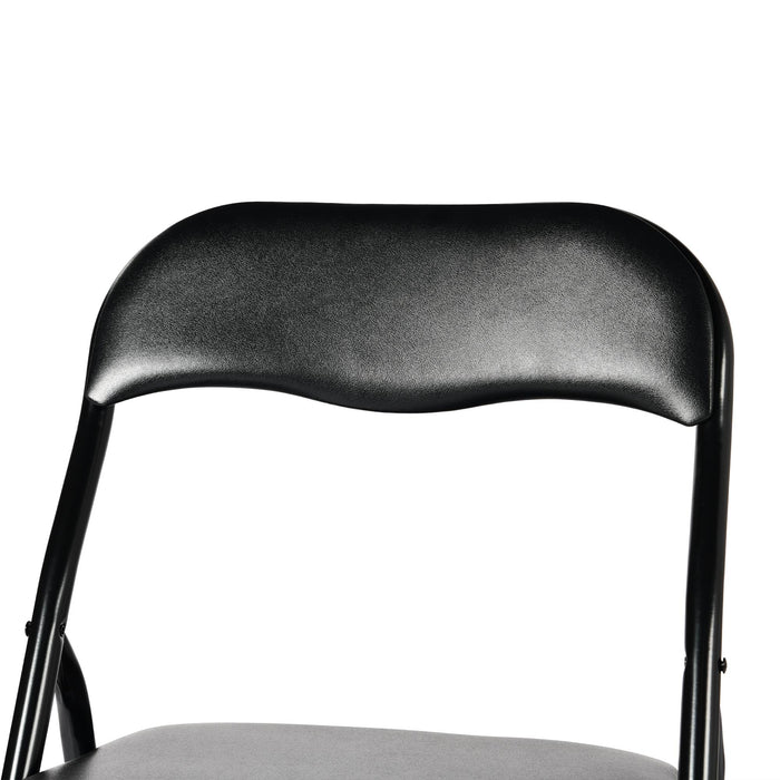 Set of Two Black Faux Leather and Steel Folding Chairs