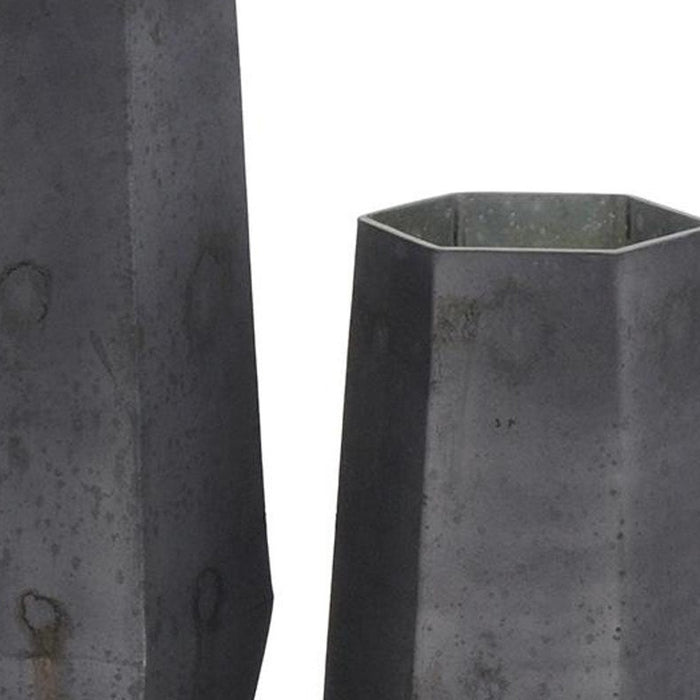 Set of Two Black Hexagonal Glass Table Vases