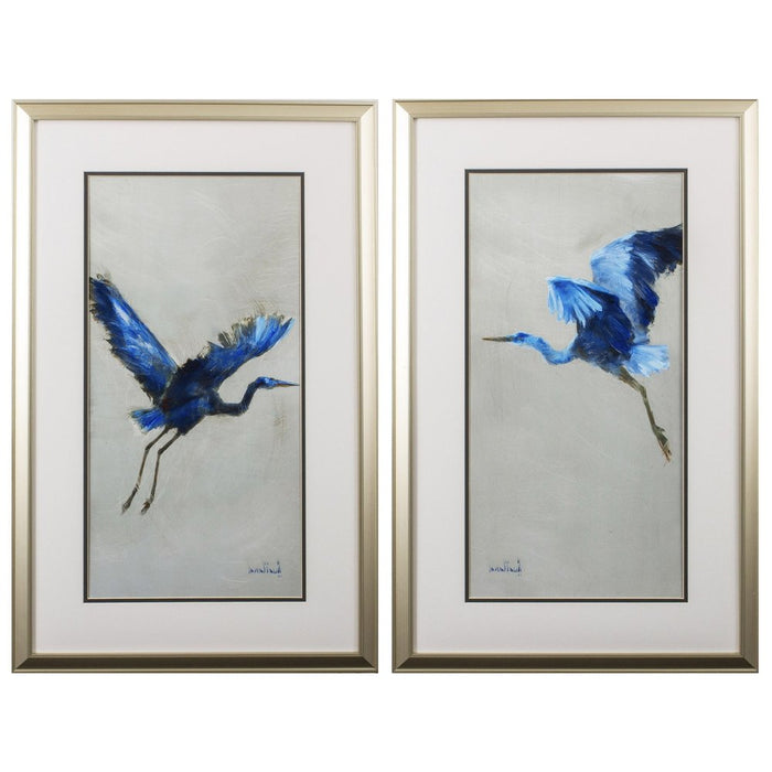 Set of Two Blue Heron Framed Art