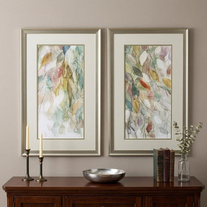 Set of Two Blue Leaves Framed Art