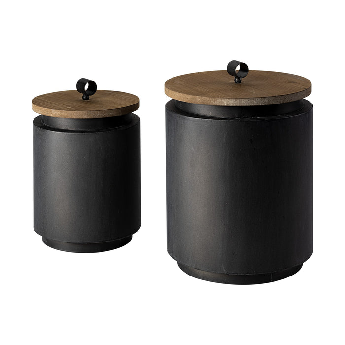Set of Two Dark Gray Metal Decorative Canister