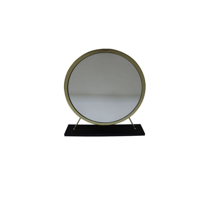 Set of Two Gold Black and White Metal And Faux Fur Freestanding Makeup Mirror And Stool