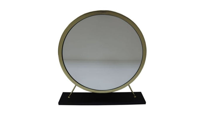 Set of Two Gold Black and White Metal And Faux Fur Freestanding Makeup Mirror And Stool