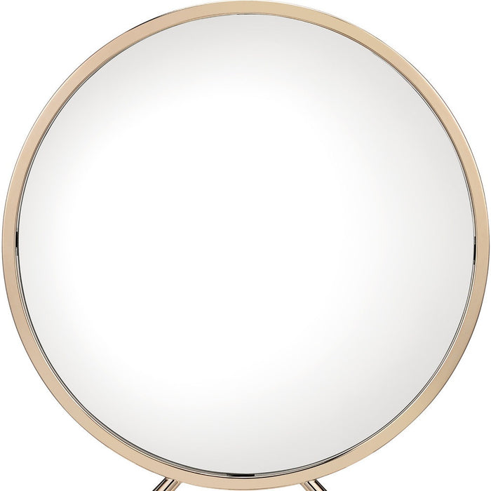 Set of Two Gold Metal And Faux Leather Round Freestanding Makeup Mirror And Stool