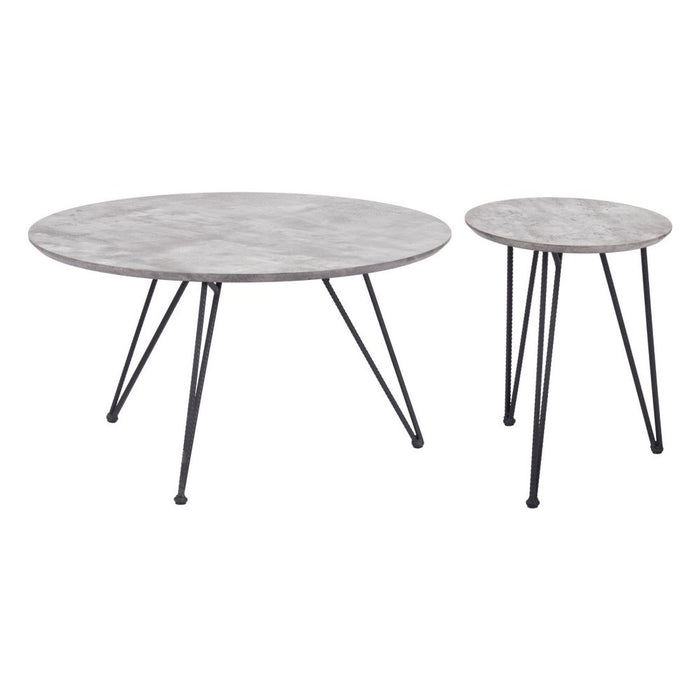 Set of Two Gray and Black Wood and Steel Round Nested Coffee Tables