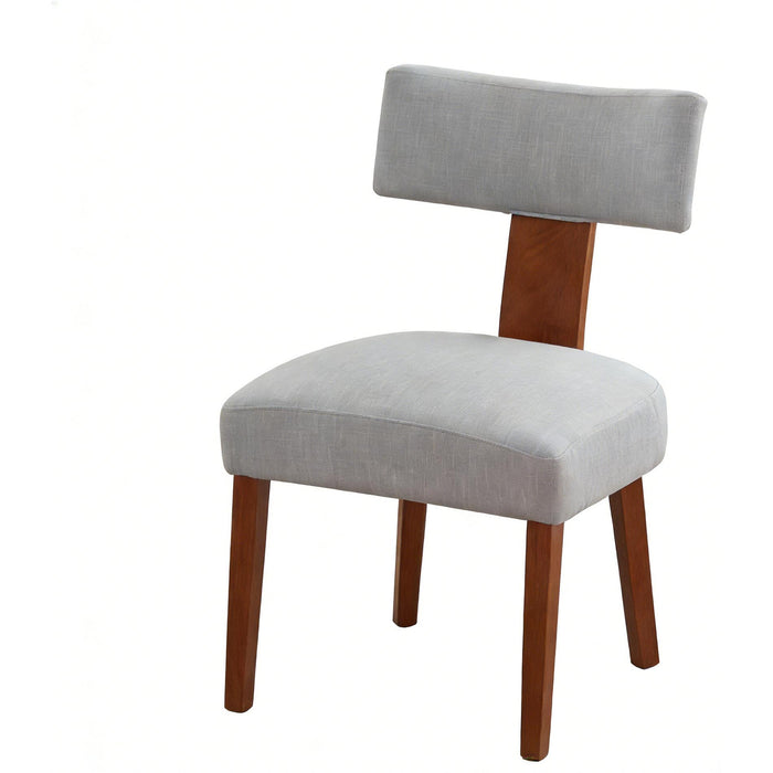 Set of Two Gray and Brown Linen and Solid Wood Dining Side Chairs