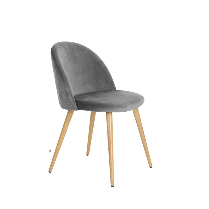 Set of Two Gray and Oak Velvet and Metal Dining Side Chairs