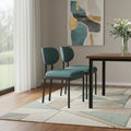 Set of Two Green and Black Chenille And Metal Partially Open Back Dining Side Chairs