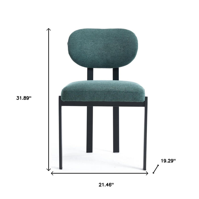 Set of Two Green and Black Chenille And Metal Partially Open Back Dining Side Chairs