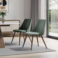 Set of Two Green and Brown Velvet and Steel Dining Side Chairs