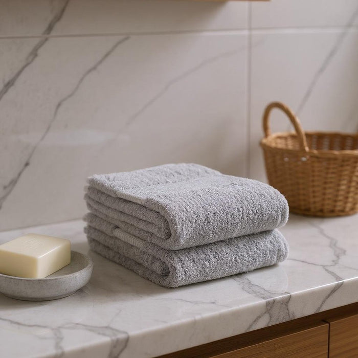 Set of Two Light Gray Cotton 16" X 30" Quick Dry Terry Cloth Hand Towels