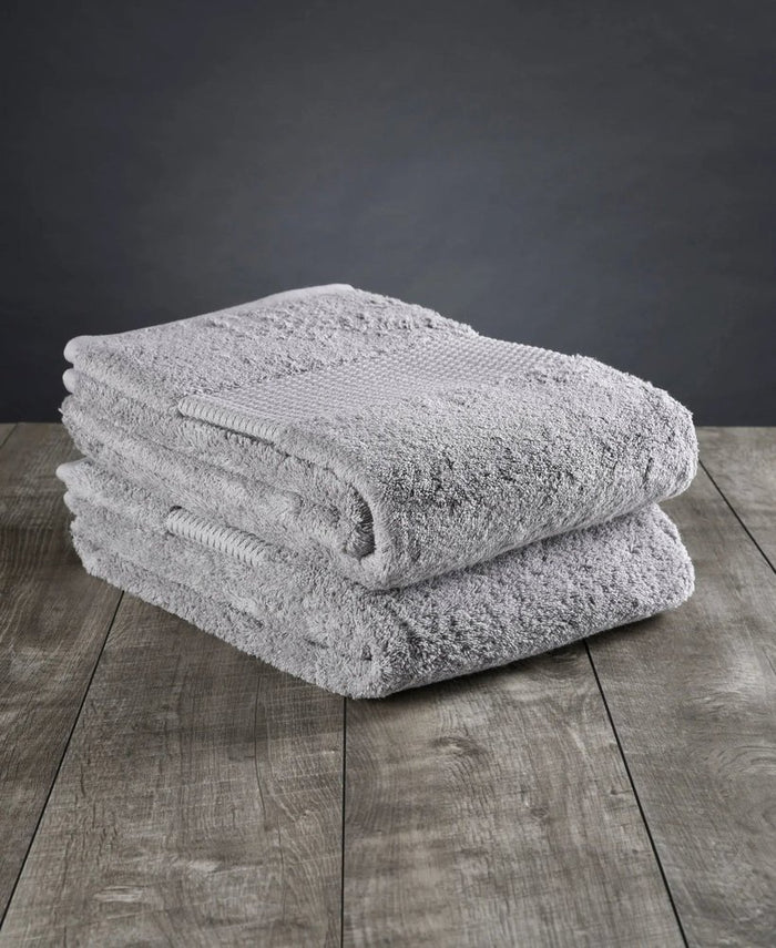 Set of Two Light Gray Cotton 16" X 30" Quick Dry Terry Cloth Hand Towels