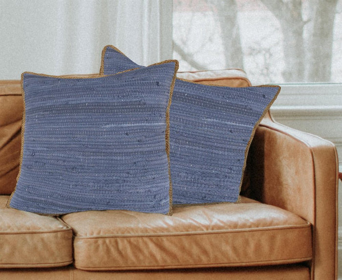 Set of Two Navy Blue Cotton Throw Pillow
