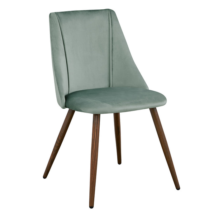 Set of Two Sage and Brown Upholstered Velvet Dining Side Chairs