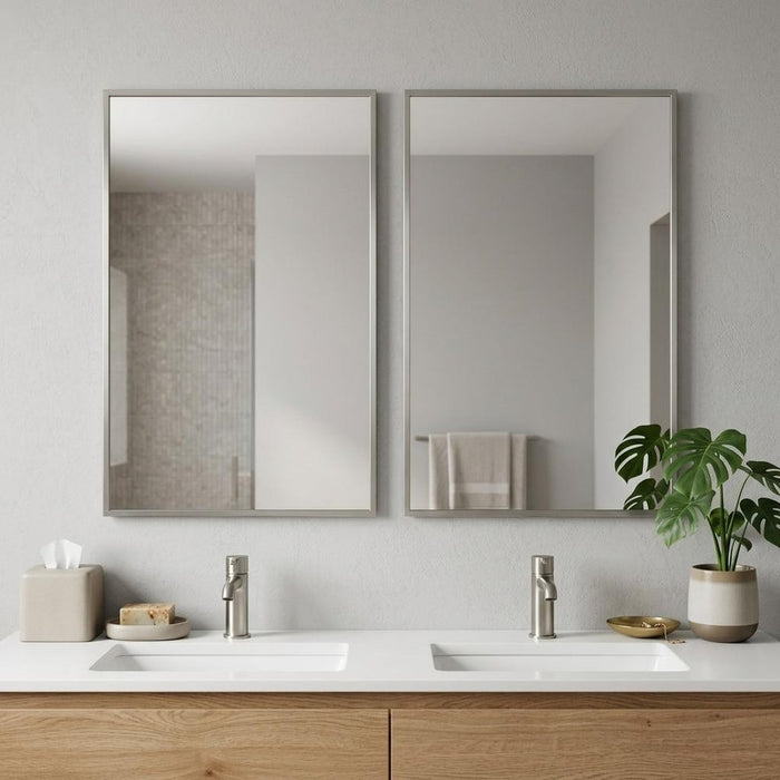 Set of Two Silver Aluminum Framed Bathroom Vanity Mirror
