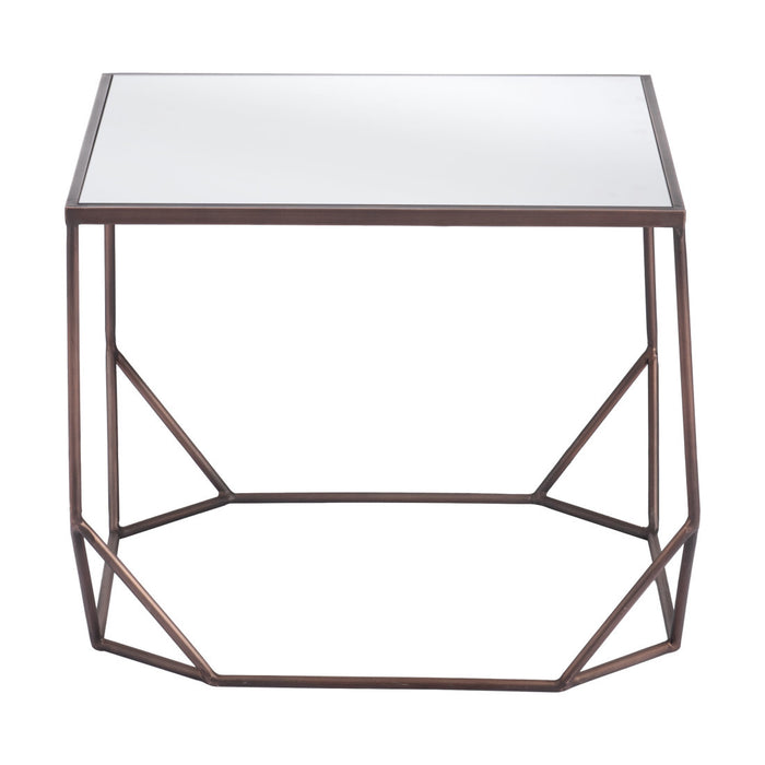 Set of Two Silver and Bronze Mirrored Glass and Steel Square Abstract Bunching Coffee Tables