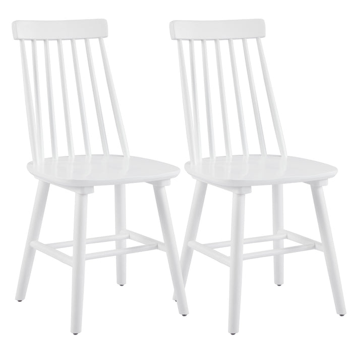 Set of Two White Solid Wood Windsor Back Dining Side Chairs