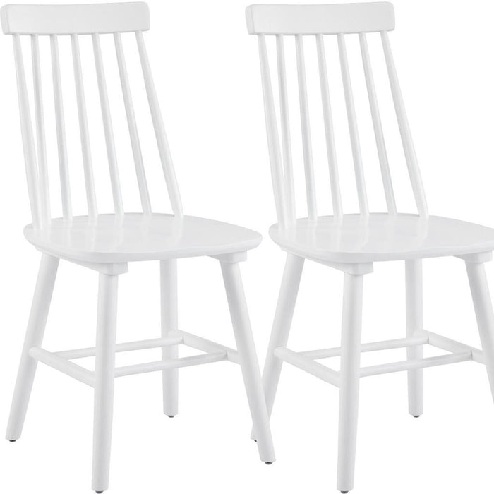 Set of Two White Solid Wood Windsor Back Dining Side Chairs
