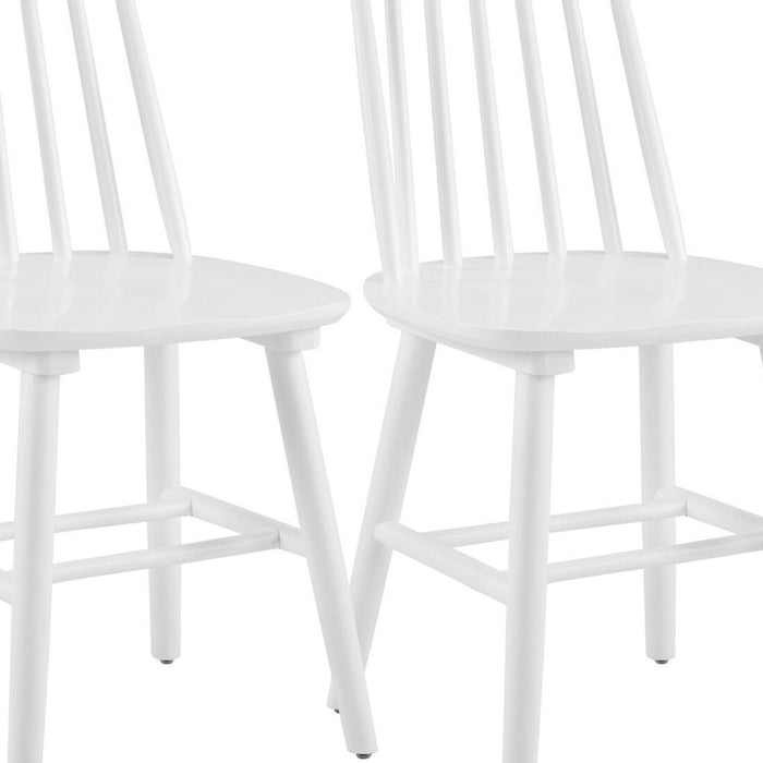 Set of Two White Solid Wood Windsor Back Dining Side Chairs