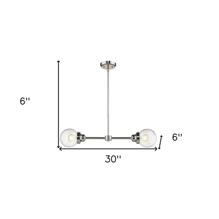Silver Metal Two Light Dimmable Ceiling Light With Clear Shades
