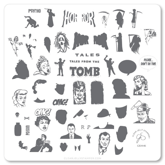 Tales from the Tomb (CjSH-45) Etched Nail Art Stamping Plate