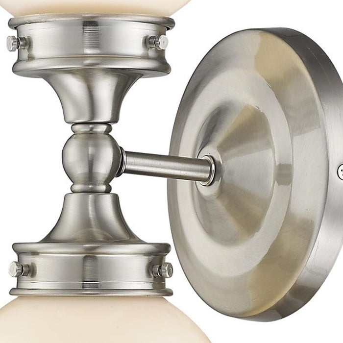Two Light Silver Wall Sconce with Round Frosted Glass Shade