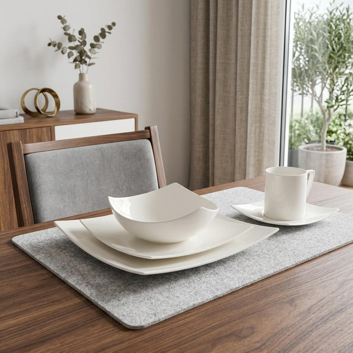 White Five Piece Square Bone China Dinnerware Set