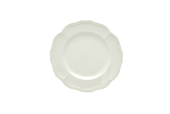 White Four Piece Round Scallop Stoneware Service For Four Salad Plate Set