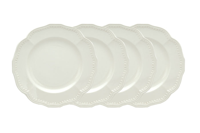 White Four Piece Round Scallop Stoneware Service For Four Salad Plate Set