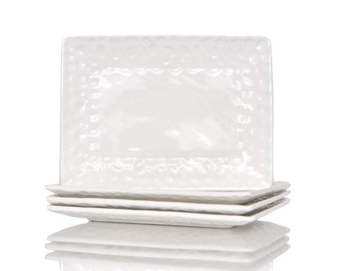White Six Piece Rectangle Pebbled Porcelain Service For Six Dinner Plate Set