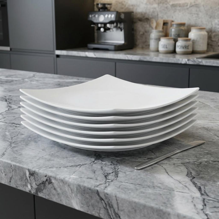 White Six Piece Square Bone China Service For Six Bread and Butter Set
