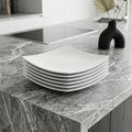 White Six Piece Square Bone China Service For Six Dinner Plate Set