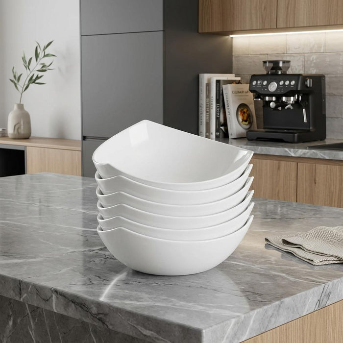White Six Piece Triangle Bone China Service For Six Bowl Set