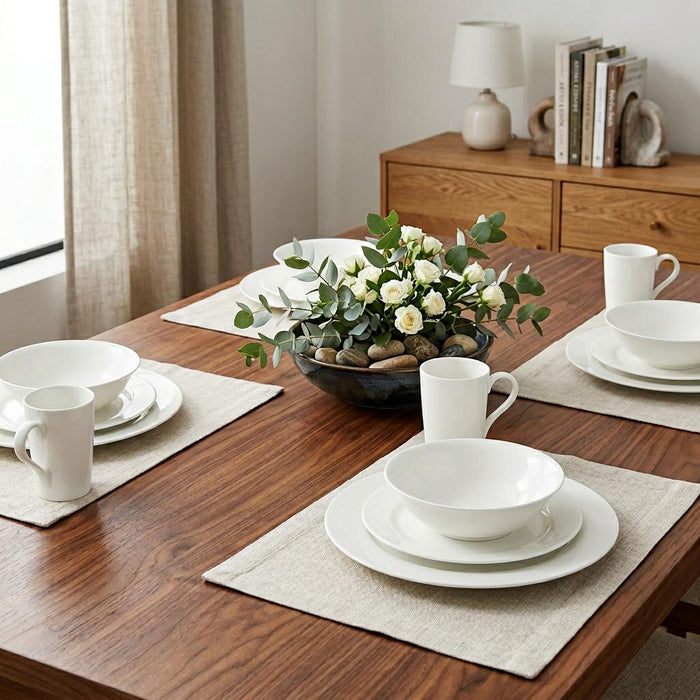 White Sixteen Piece Round Bone China Service For Four Dinnerware Set